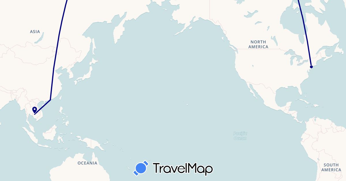 TravelMap itinerary: driving in China, Hong Kong, Cambodia, United States (Asia, North America)